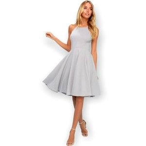 Lulus Irresistible Charm Grey Midi Dress skater sleeveless formal knee length